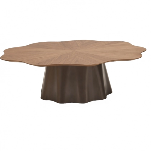 Terra Coffee Table in Mosaic Walnut Veneer & Champagne Metallic Fiberglass